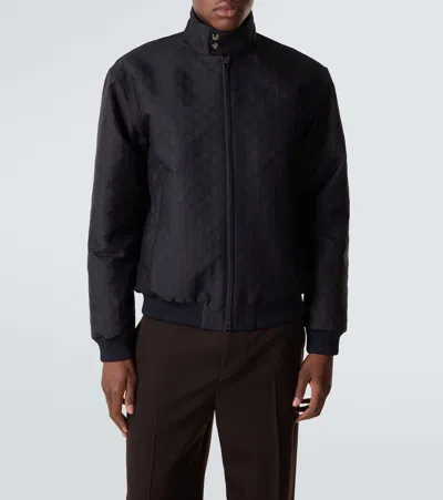 Gucci Gg Ripstop Jacket High Collar Ribbed Cuffs In Black