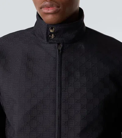 Gucci Gg Ripstop Jacket High Collar Ribbed Cuffs In Black