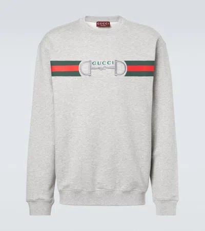 Gucci Men Grey Crewneck Sweatshirt With Logo Detail On The Front In Cotton Man In Gray
