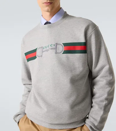 Gucci Men Grey Crewneck Sweatshirt With Logo Detail On The Front In Cotton Man In Gray