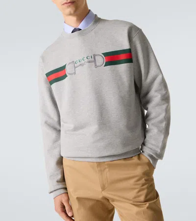 Gucci Men Grey Crewneck Sweatshirt With Logo Detail On The Front In Cotton Man In Gray