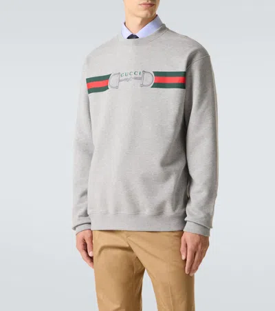 Gucci Men Grey Crewneck Sweatshirt With Logo Detail On The Front In Cotton Man In Gray
