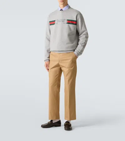 Gucci Men Grey Crewneck Sweatshirt With Logo Detail On The Front In Cotton Man In Gray