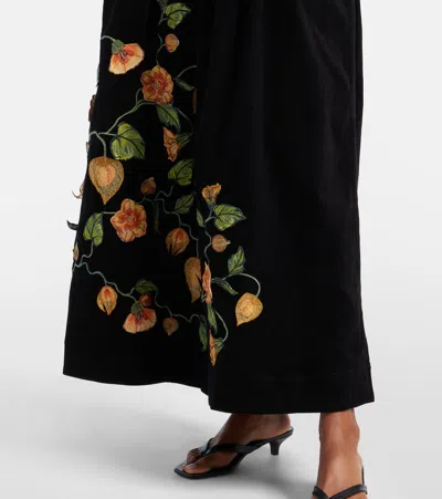 Agua By Agua Bendita Tangelo Embroidered Cotton-blend Maxi Skirt In Black