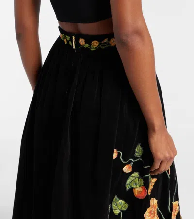 Agua By Agua Bendita Tangelo Embroidered Cotton-blend Maxi Skirt In Black
