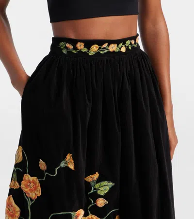 Agua By Agua Bendita Tangelo Embroidered Cotton-blend Maxi Skirt In Black