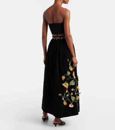Agua By Agua Bendita Tangelo Embroidered Cotton-blend Maxi Skirt In Black