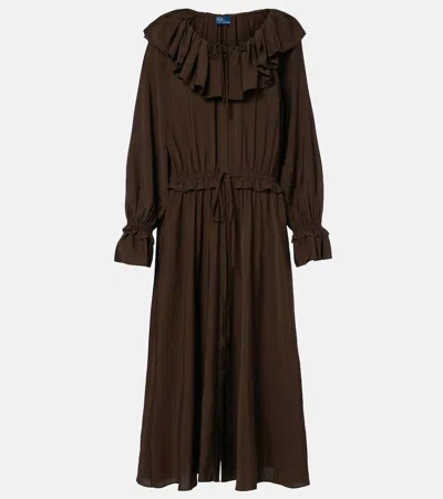 Polo Ralph Lauren Ruffled Midi Dress In Brown