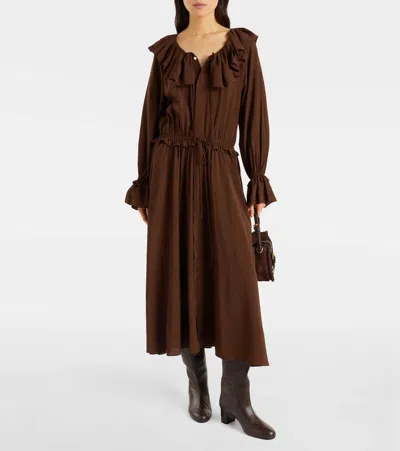 Polo Ralph Lauren Ruffled Midi Dress In Brown