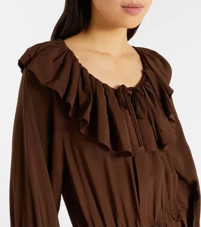 Polo Ralph Lauren Ruffled Midi Dress In Brown