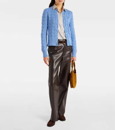 Polo Ralph Lauren Braided Crewneck Cardigan With Logo In Blue