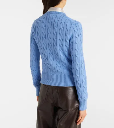 Polo Ralph Lauren Braided Crewneck Cardigan With Logo In Blue