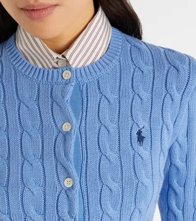 Polo Ralph Lauren Braided Crewneck Cardigan With Logo In Blue
