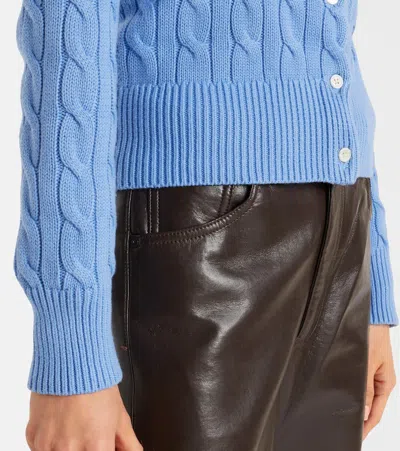 Polo Ralph Lauren Braided Crewneck Cardigan With Logo In Blue