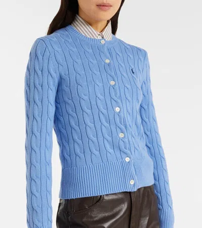 Polo Ralph Lauren Braided Crewneck Cardigan With Logo In Blue