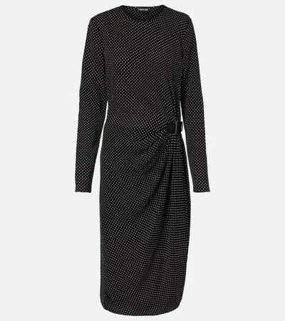 Tom Ford Polka-dot Silk Midi Dress In Black