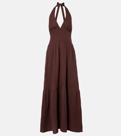 Melissa Odabash Shay Halterneck Cotton Maxi Dress In Brown