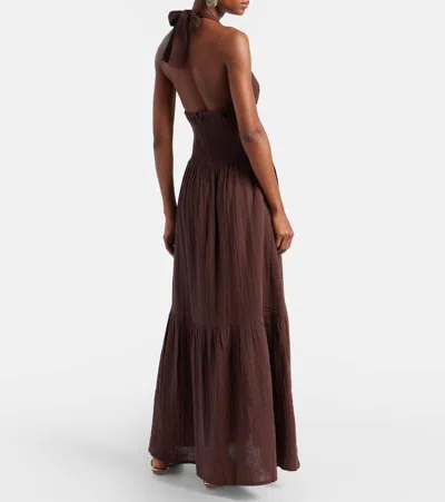 Melissa Odabash Shay Halterneck Cotton Maxi Dress In Brown