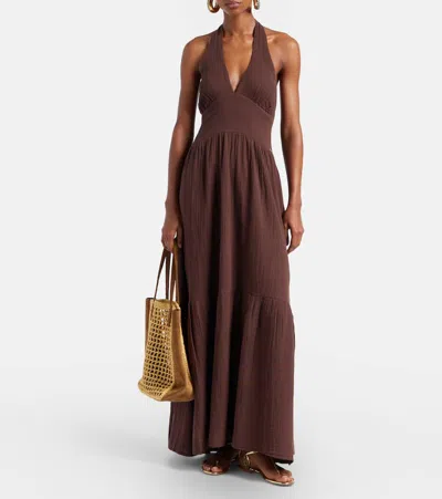 Melissa Odabash Shay Halterneck Cotton Maxi Dress In Brown