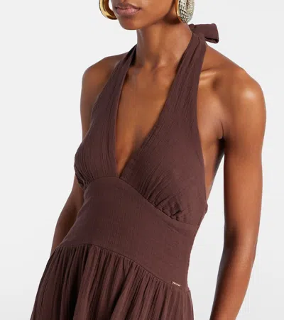 Melissa Odabash Shay Halterneck Cotton Maxi Dress In Brown