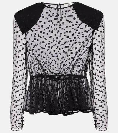 Chloé Polka-dot Peplum Cotton-blend Tulle Top In Black