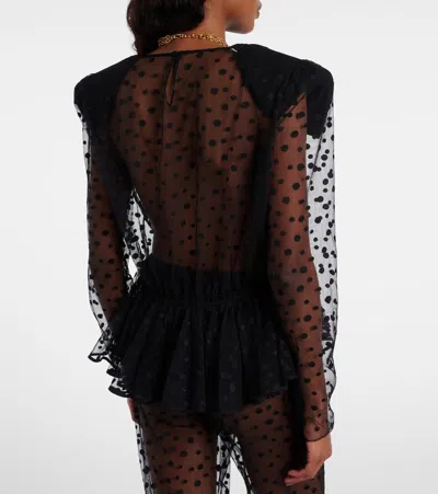 Chloé Polka-dot Peplum Cotton-blend Tulle Top In Black