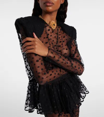 Chloé Polka-dot Peplum Cotton-blend Tulle Top In Black