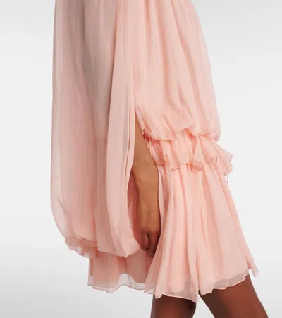 Chloé Long Sleeve Organic Silk Muslin Cape Minidress In Pink
