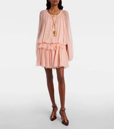 Chloé Long Sleeve Organic Silk Muslin Cape Minidress In Pink