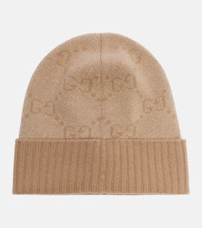 Gucci Gg Jacquard Cashmere-blend Beanie In Brown
