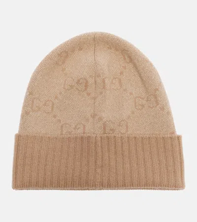 Gucci Gg Jacquard Cashmere-blend Beanie In Brown