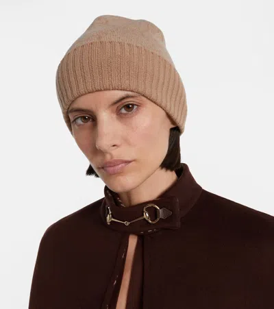 Gucci Gg Jacquard Cashmere-blend Beanie In Brown