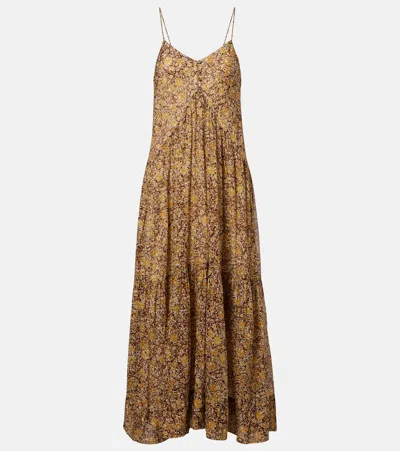 Isabel Marant Étoile Sabba Floral Cotton Maxi Dress In Brown