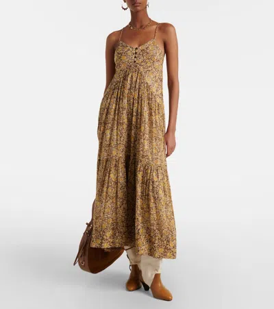 Isabel Marant Étoile Sabba Floral Cotton Maxi Dress In Brown