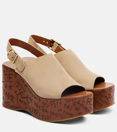 Chloé Maxime Suede Platform Wedge Sandals In Brown