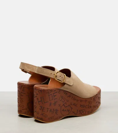 Chloé Maxime Suede Platform Wedge Sandals In Brown