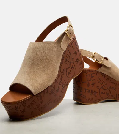 Chloé Maxime Suede Platform Wedge Sandals In Brown