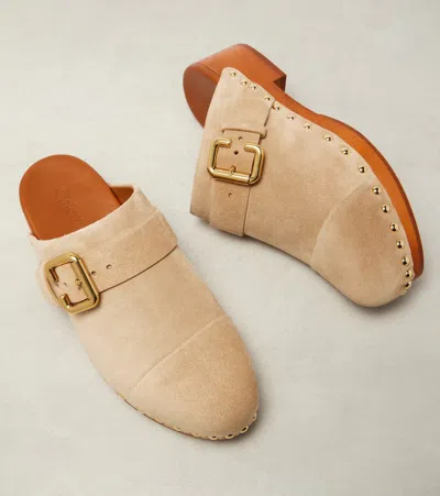 Chloé Jeannette 40 Embellished Suede Clogs In Brown