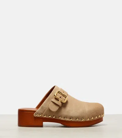 Chloé Jeannette 40 Embellished Suede Clogs In Brown