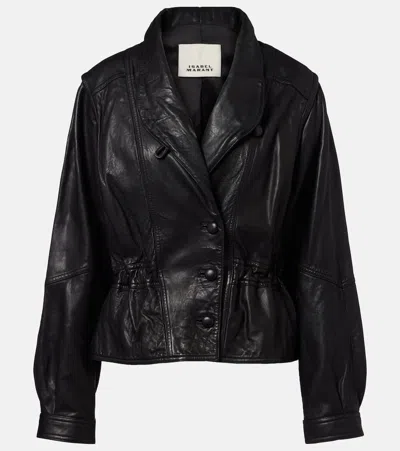 Isabel Marant Tressy Leather Jacket Collared Long Sleeves In Black