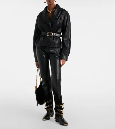 Isabel Marant Tressy Leather Jacket Collared Long Sleeves In Black