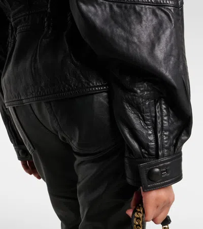 Isabel Marant Tressy Leather Jacket Collared Long Sleeves In Black