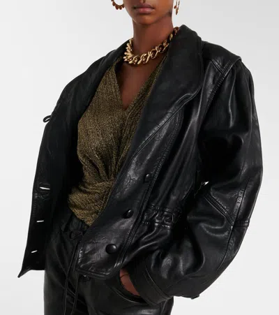 Isabel Marant Tressy Leather Jacket Collared Long Sleeves In Black