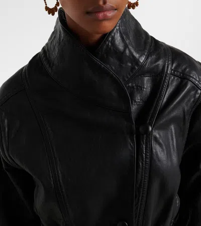 Isabel Marant Tressy Leather Jacket Collared Long Sleeves In Black
