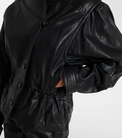Isabel Marant Tressy Leather Jacket Collared Long Sleeves In Black