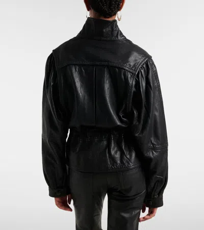 Isabel Marant Tressy Leather Jacket Collared Long Sleeves In Black