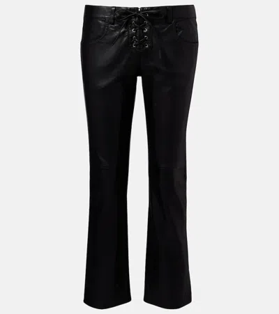 Isabel Marant Vanel Lace-up Leather Straight-leg Pants In Black