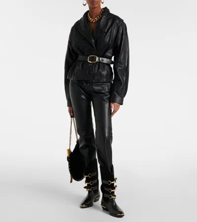 Isabel Marant Vanel Lace-up Leather Straight-leg Pants In Black