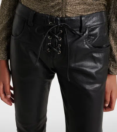 Isabel Marant Vanel Lace-up Leather Straight-leg Pants In Black