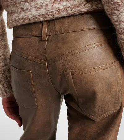 Isabel Marant Vanel Leather Straight Pants In Brown